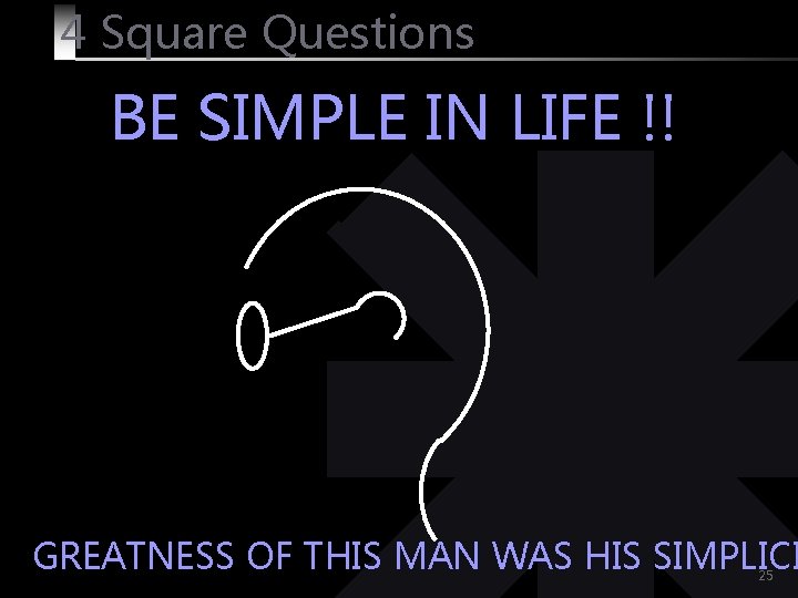 4 Square Questions BE SIMPLE IN LIFE !! GREATNESS OF THIS MAN WAS HIS