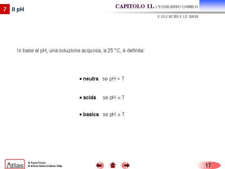 CAPITOLO 11. L’EQUILIBRIO CHIMICO 7 Il p. H E GLI ACIDI E LE BASI