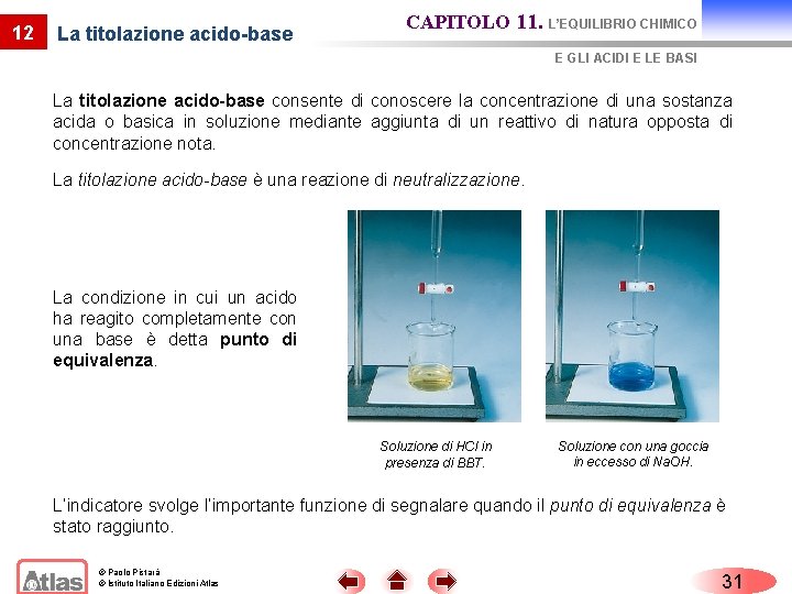 12 La titolazione acido-base CAPITOLO 11. L’EQUILIBRIO CHIMICO E GLI ACIDI E LE BASI