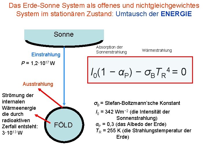 Das Erde-Sonne System als offenes und nichtgleichgewichtes System im stationären Zustand: Umtausch der ENERGIE