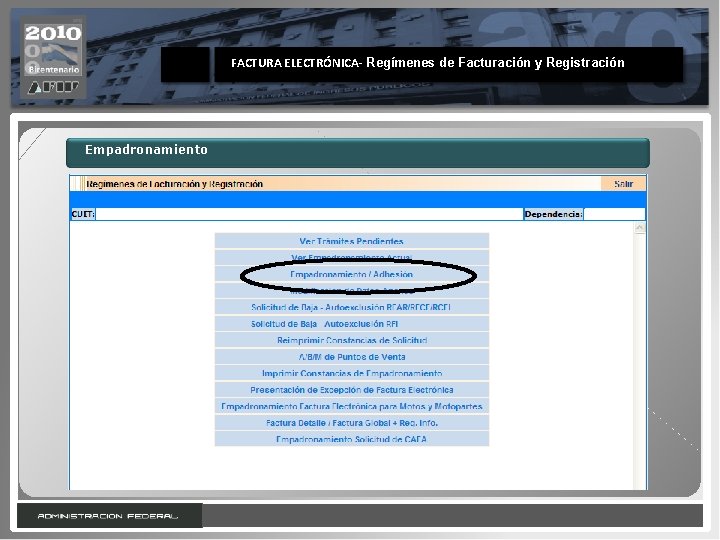 FACTURA ELECTRÓNICA- Regímenes de Facturación y Registración Empadronamiento 10 