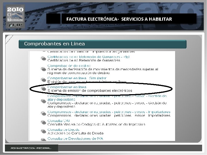 FACTURA ELECTRÓNICA- SERVICIOS A HABILITAR Comprobantes en Línea 17 