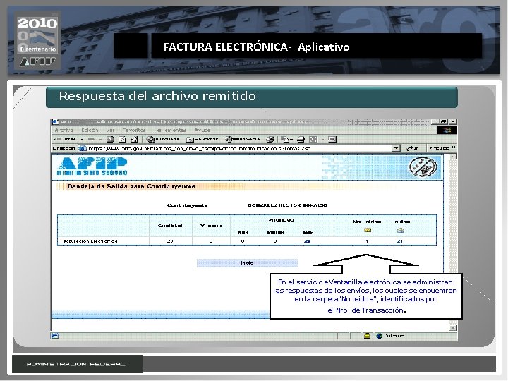 FACTURA ELECTRÓNICA- Aplicativo Respuesta del archivo remitido En el servicio e. Ventanilla electrónica se