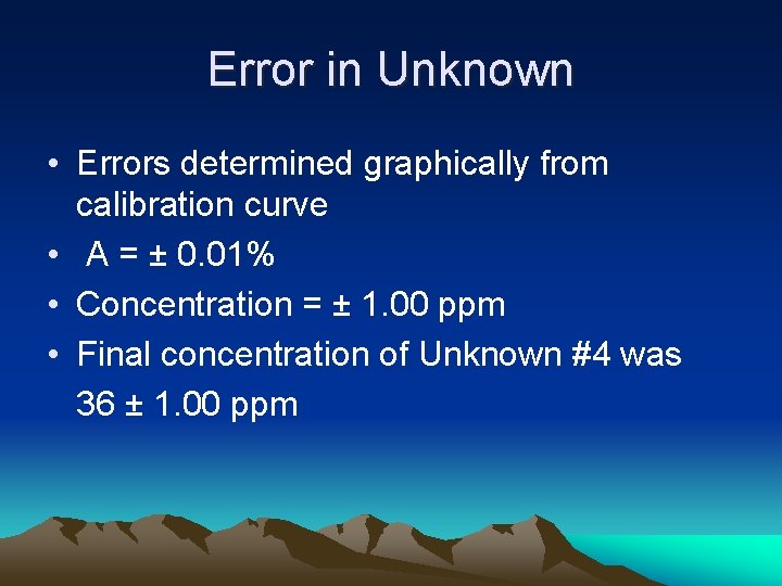 Error in Unknown • Errors determined graphically from calibration curve • A = ±
