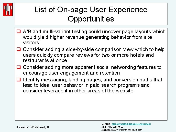 List of On-page User Experience Opportunities q A/B and multi-variant testing could uncover page