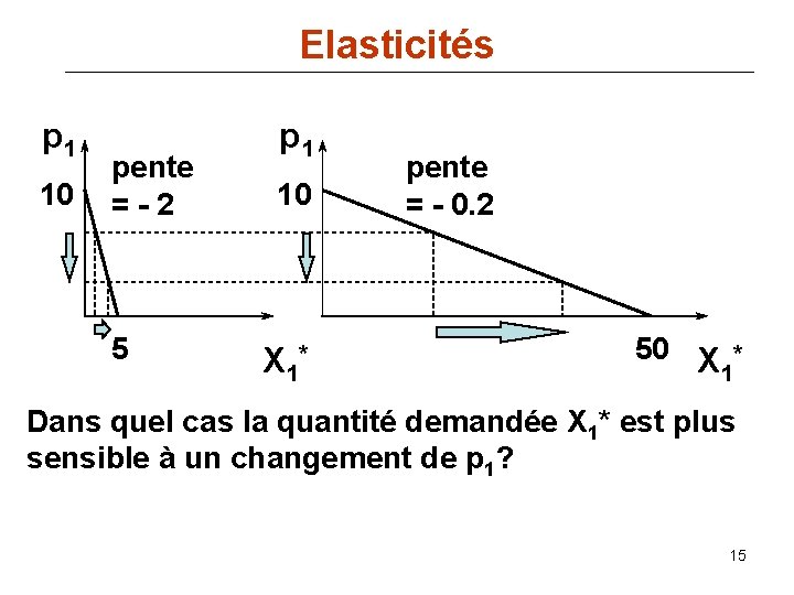 Elasticités p 1 10 pente =-2 5 p 1 10 X 1* pente =