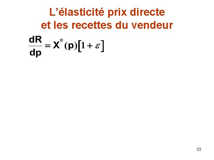 L’élasticité prix directe et les recettes du vendeur 33 