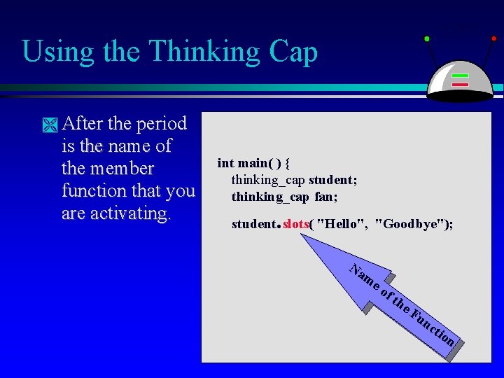 Using the Thinking Cap After the period is the name of the member function