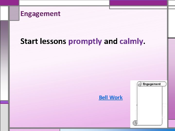 Engagement Start lessons promptly and calmly. Bell Work 