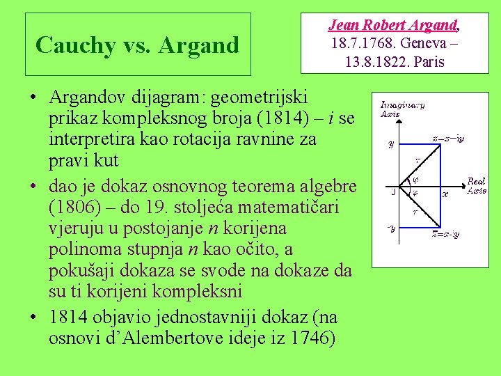 Cauchy vs. Argand Jean Robert Argand, 18. 7. 1768. Geneva – 13. 8. 1822.