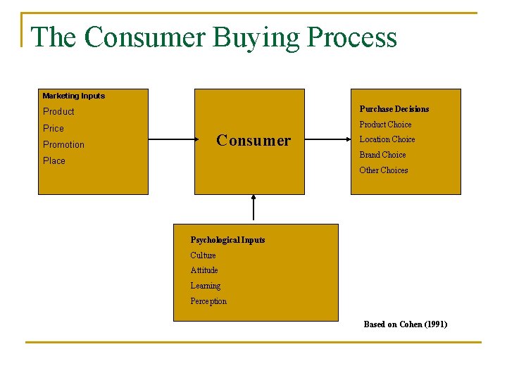 The Consumer Buying Process Marketing Inputs Product Purchase Decisions Price Product Choice Consumer Promotion