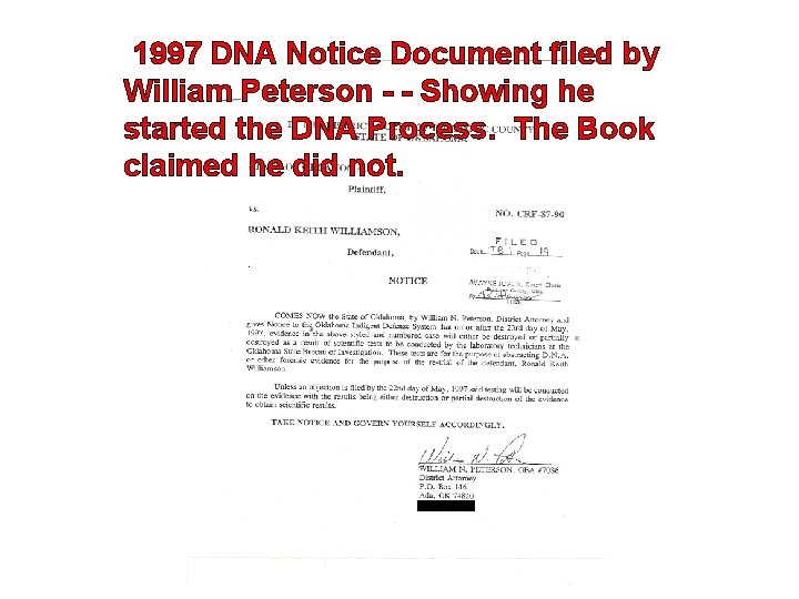  1997 DNA Notice Document filed by William Peterson - - Showing he started