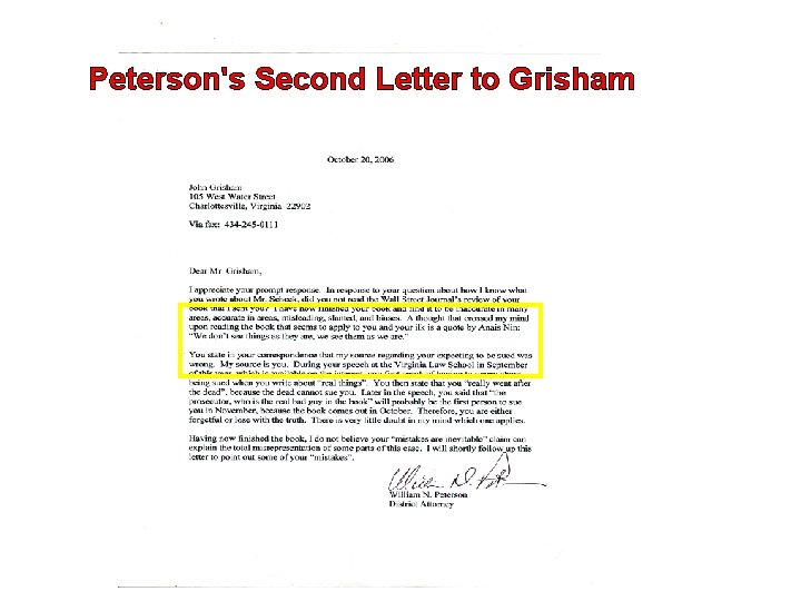 Peterson's Second Letter to Grisham 