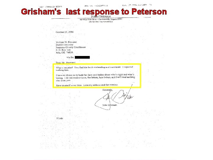 Grisham's last response to Peterson 