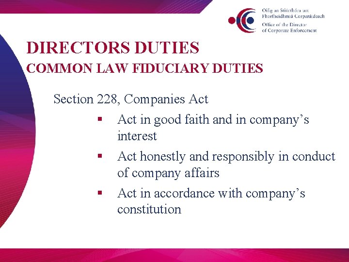 Roles and Responsibilities of Company Directors Presentation to