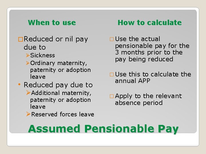 When to use � Reduced or nil pay How to calculate � Use the