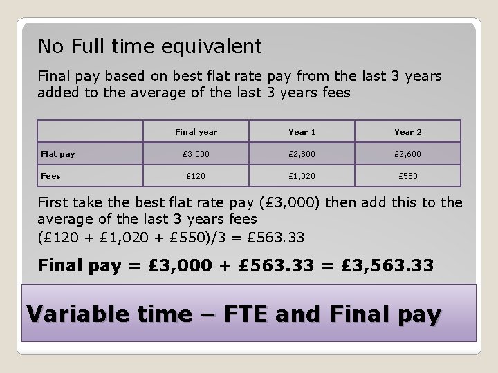 No Full time equivalent Final pay based on best flat rate pay from the