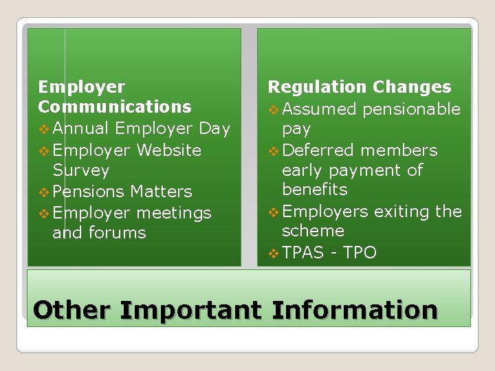 Employer Communications v Annual Employer Day v Employer Website Survey v Pensions Matters v