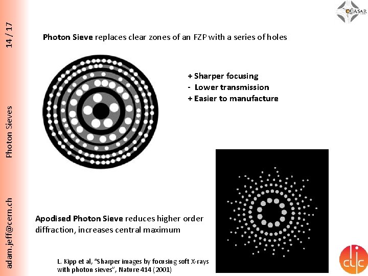 14 / 17 Photon Sieve replaces clear zones of an FZP with a series
