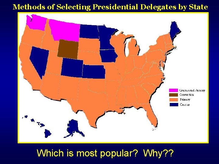 Methods of Selecting Presidential Delegates by State Which is most popular? Why? ? 