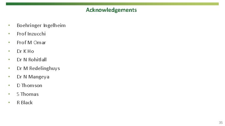 Acknowledgements • • • Boehringer Ingelheim Prof Inzucchi Prof M Omar Dr K Ho