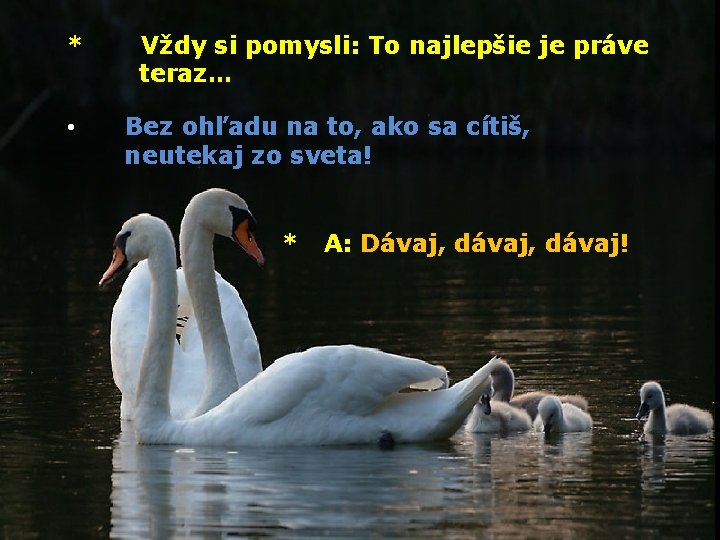 * Vždy si pomysli: To najlepšie je práve teraz… • Bez ohľadu na to,