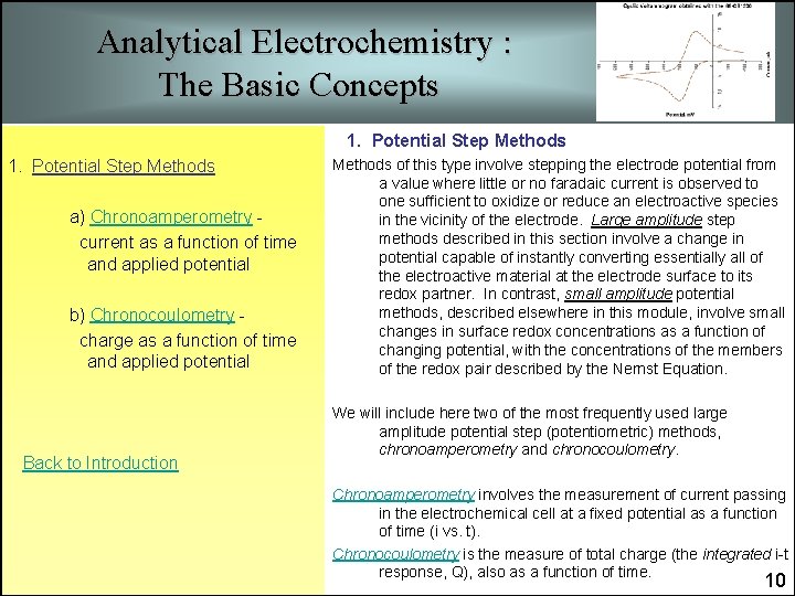 Analytical Electrochemistry : The Basic Concepts 1. Potential Step Methods a) Chronoamperometry current as