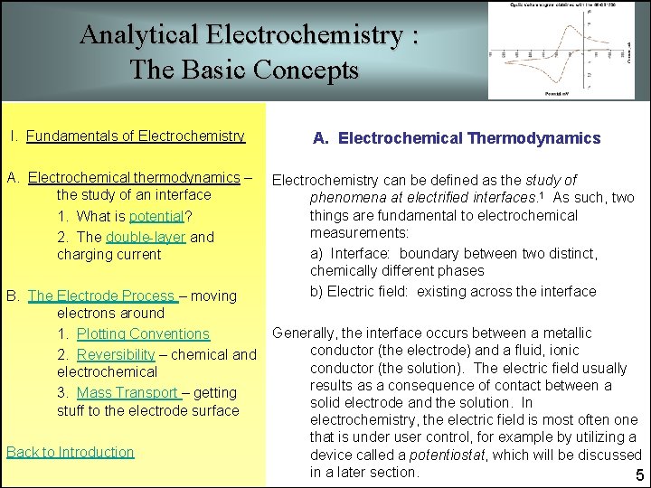 Analytical Electrochemistry : The Basic Concepts I. Fundamentals of Electrochemistry A. Electrochemical Thermodynamics A.