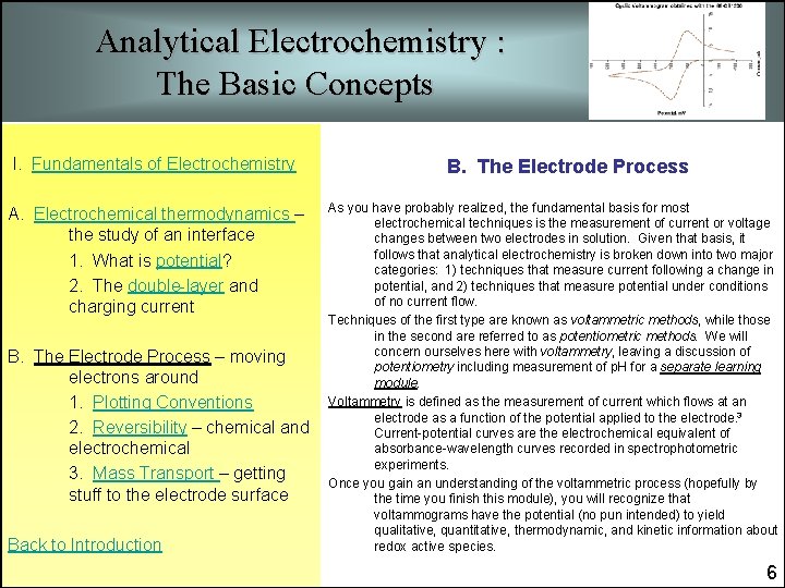 Analytical Electrochemistry : The Basic Concepts I. Fundamentals of Electrochemistry A. Electrochemical thermodynamics –