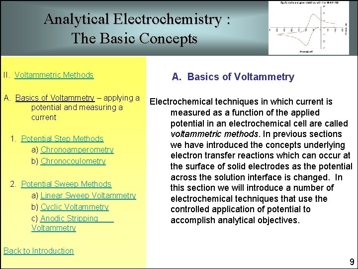 Analytical Electrochemistry : The Basic Concepts II. Voltammetric Methods A. Basics of Voltammetry –