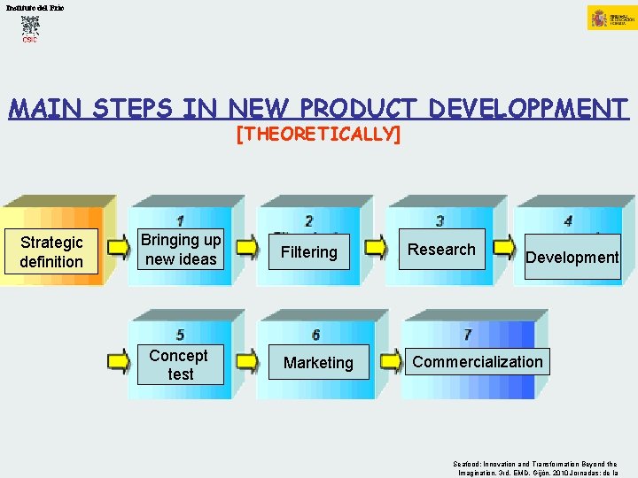 Instituto del Frío MAIN STEPS IN NEW PRODUCT DEVELOPPMENT [THEORETICALLY] Strategic definition Bringing up