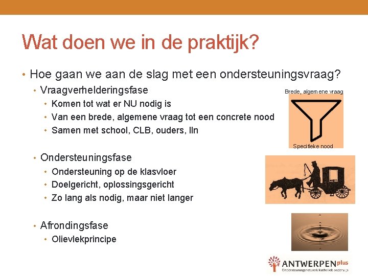 Wat doen we in de praktijk? • Hoe gaan we aan de slag met