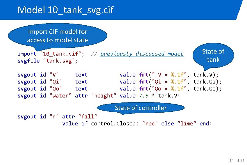 Model 10_tank_svg. cif Import CIF model for access to model state import "10_tank. cif";