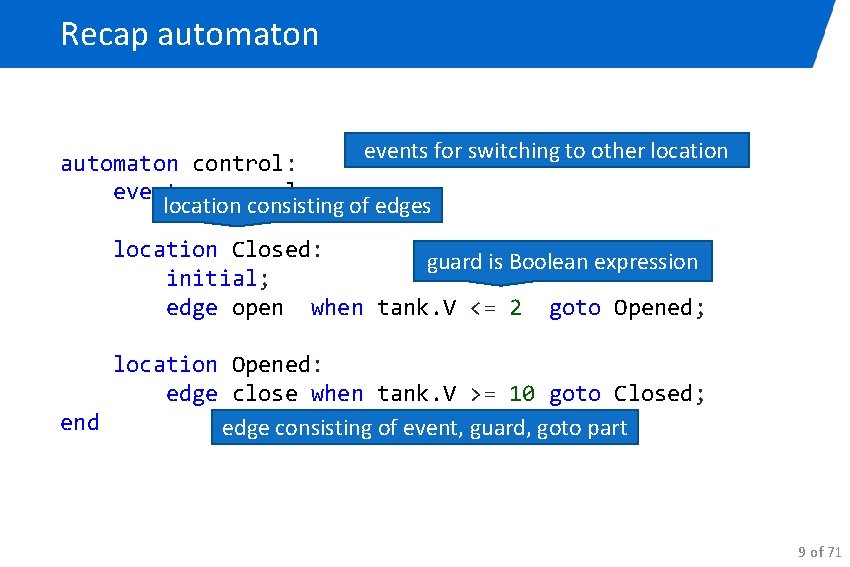 Recap automaton events for switching to other location automaton control: event open, close; location