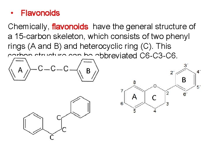  • Flavonoids Chemically, flavonoids have the general structure of a 15 -carbon skeleton,