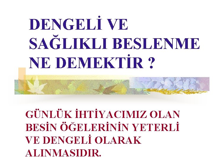 DENGELİ VE SAĞLIKLI BESLENME NE DEMEKTİR ? GÜNLÜK İHTİYACIMIZ OLAN BESİN ÖĞELERİNİN YETERLİ VE