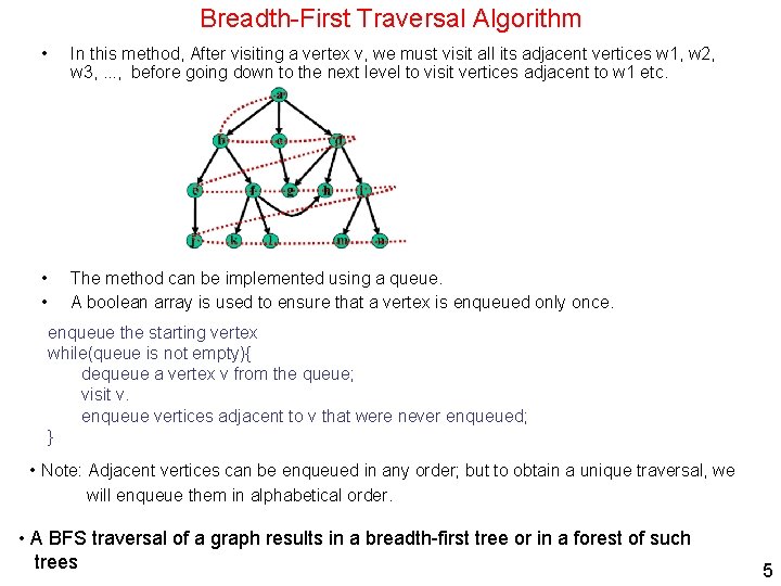 Breadth-First Traversal Algorithm • In this method, After visiting a vertex v, we must