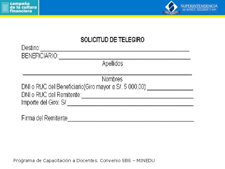 Programa de Capacitación a Docentes. Convenio SBS – MINEDU 