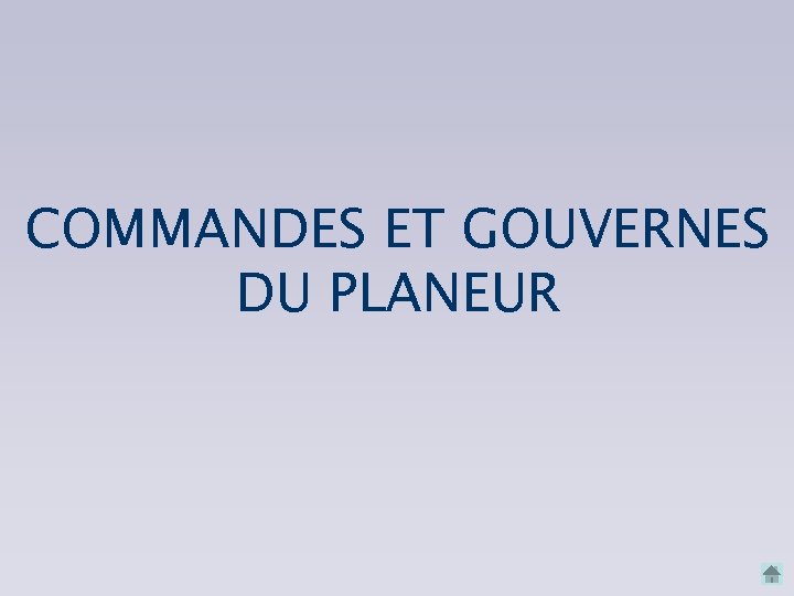 COMMANDES ET GOUVERNES DU PLANEUR 