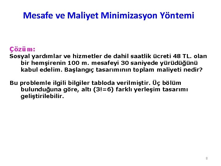 Mesafe ve Maliyet Minimizasyon Yöntemi Çözüm: Sosyal yardımlar ve hizmetler de dahil saatlik ücreti