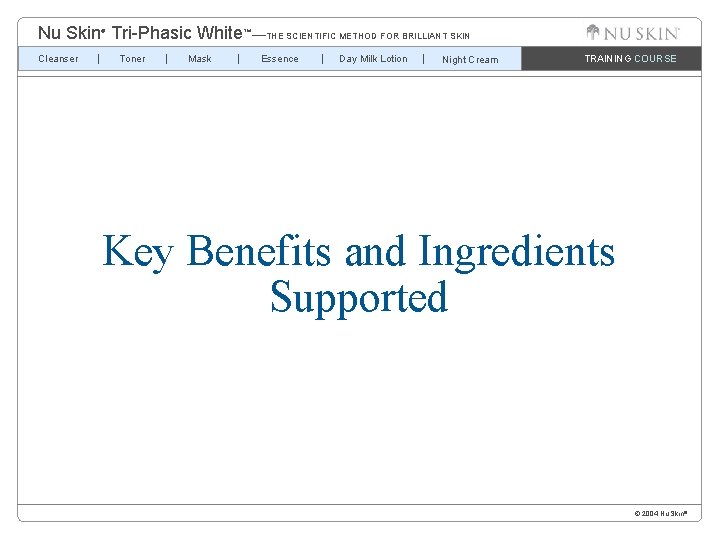 Nu Skin Tri-Phasic White™—THE SCIENTIFIC METHOD FOR BRILLIANT SKIN ® Cleanser Toner Mask Essence