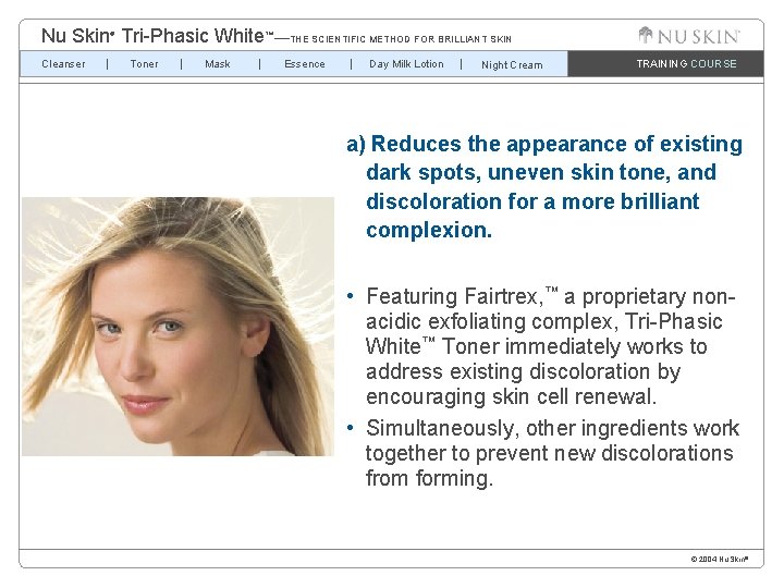 Nu Skin Tri-Phasic White™—THE SCIENTIFIC METHOD FOR BRILLIANT SKIN ® Cleanser Toner Mask Essence