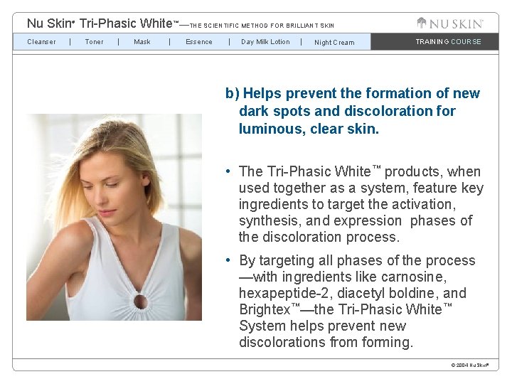 Nu Skin Tri-Phasic White™—THE SCIENTIFIC METHOD FOR BRILLIANT SKIN ® Cleanser Toner Mask Essence