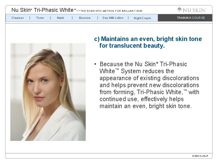 Nu Skin Tri-Phasic White™—THE SCIENTIFIC METHOD FOR BRILLIANT SKIN ® Cleanser Toner Mask Essence