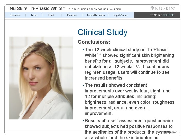 Nu Skin Tri-Phasic White™—THE SCIENTIFIC METHOD FOR BRILLIANT SKIN ® Cleanser Toner Mask Essence
