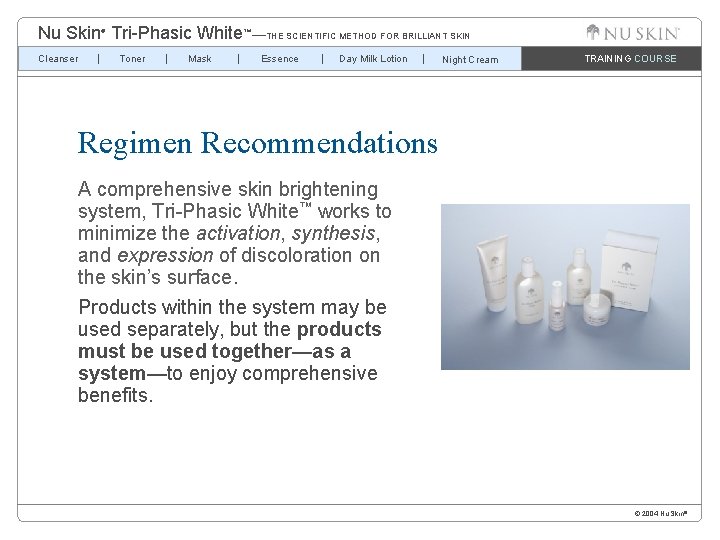 Nu Skin Tri-Phasic White™—THE SCIENTIFIC METHOD FOR BRILLIANT SKIN ® Cleanser Toner Mask Essence
