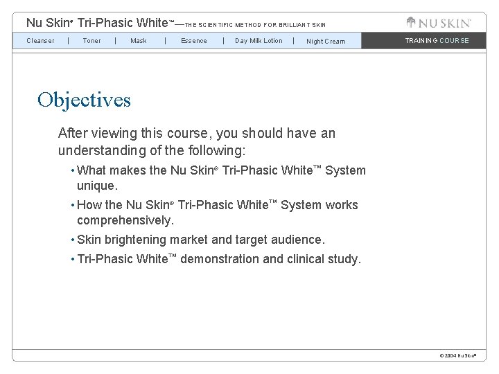 Nu Skin Tri-Phasic White™—THE SCIENTIFIC METHOD FOR BRILLIANT SKIN ® Cleanser Toner Mask Essence