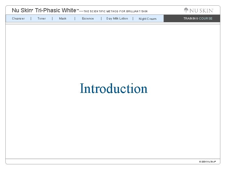 Nu Skin Tri-Phasic White™—THE SCIENTIFIC METHOD FOR BRILLIANT SKIN ® Cleanser Toner Mask Essence