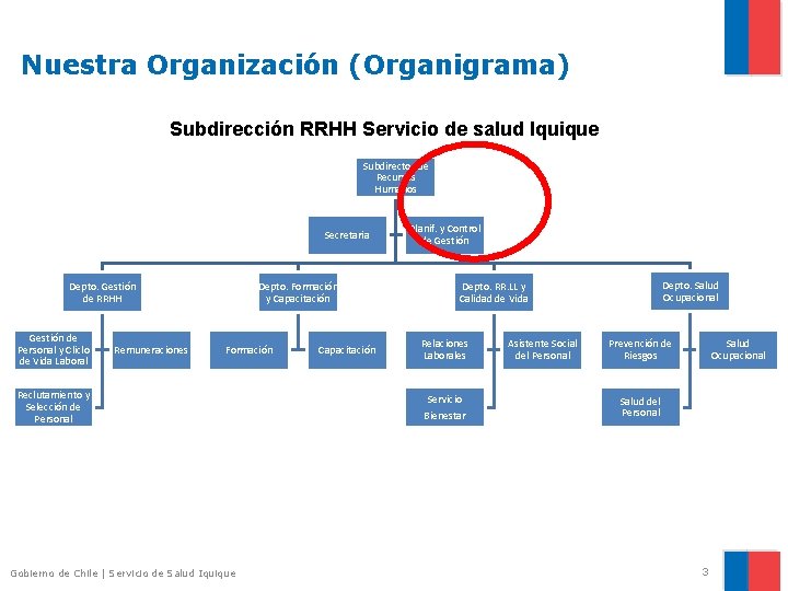 Nuestra Organización (Organigrama) Subdirección RRHH Servicio de salud Iquique Subdirector de Recursos Humanos Secretaria