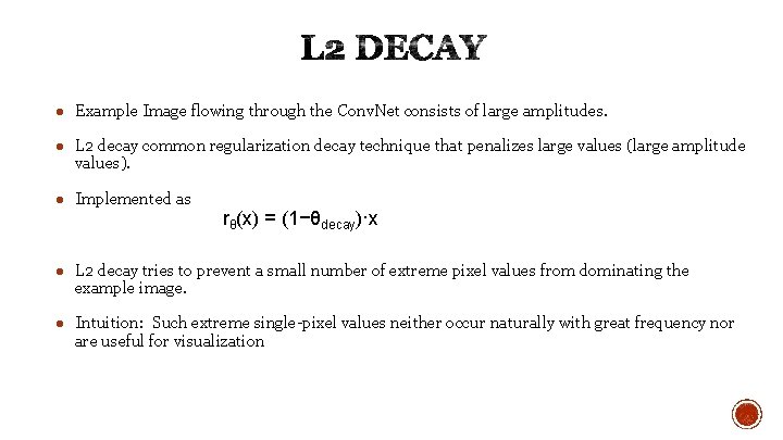 ● Example Image flowing through the Conv. Net consists of large amplitudes. ● L
